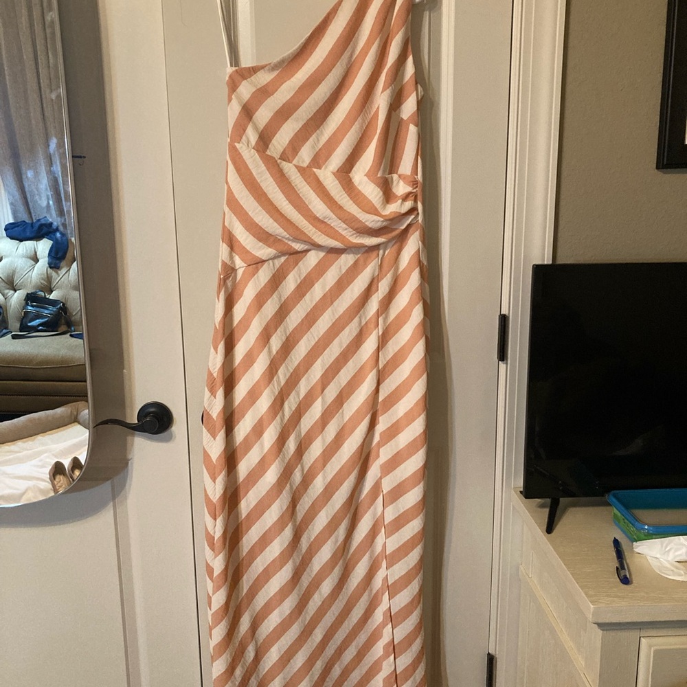One-Shoulder Striped Dress - Pink and White